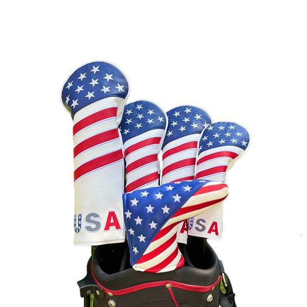 Diğer Golf Ürünleri USA Flag Style Woods Headcovers Sürücü 460cc Fairway Hybrid UT Kapaklar Putter Yüksek Kalite Koruyucusu Unisex 231219