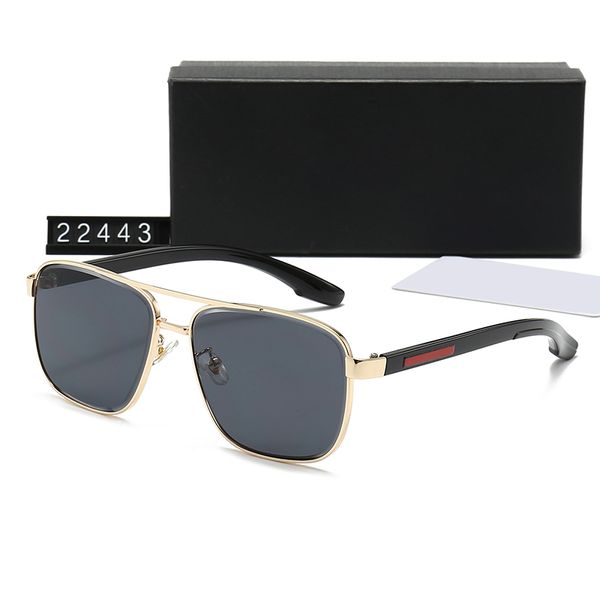 Polarisierte Sonnenbrille Herren Designer Sonnenbrille 2024 Neue Metallrahmen Gebogene Spiegelbeine mit Black Box für Männer und Frauen Sommer Driving Shades P22443