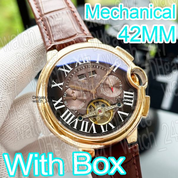 Luxo AAA relógios homens designer calendário ano mês 42mm relógio automático 316 pulseira de couro de bezerro de aço inoxidável Mineral vidro resistente a arranhões Superclone com caixa