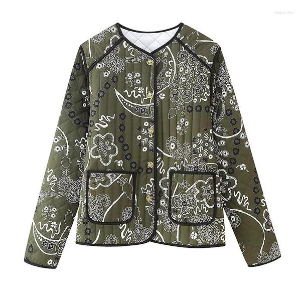 Casacos de Trench das Mulheres Yenkye 2023 Outono Inverno Mulheres Flor Impressão Acolchoada Jaqueta Casaco Manga Longa Pacotes Feminino Vintage Outerwear