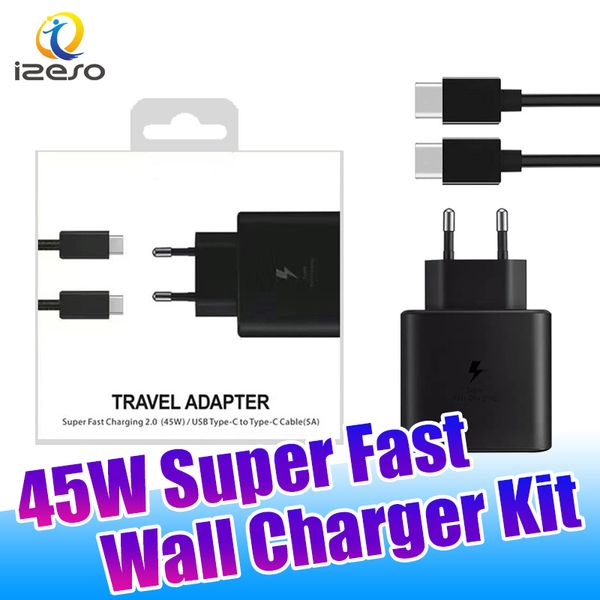 Kit de carregador super rápido 45W para Samsung Galaxy S23 NOTA 20 Bloco de carregador ultra rápido EP-TA845 Adaptador PD com pacote de varejo izeso