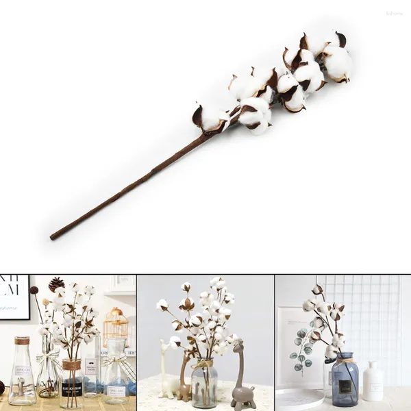 Flores decorativas natural fazenda artificial enchimento buquê haste de algodão decoração para casa 53cm para guirlandas guirlandas