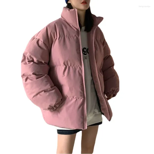 Casacos de Trench das Mulheres Harajuku Streetwear Coreano Mulheres Homens Inverno Casacos Quentes Parkas Cor Sólida Casual Outwear Menina Bolsos Roupas