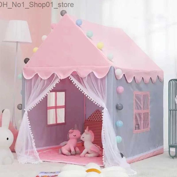 Tentadas de brinquedo lar grande 1.3m crianças tenda de brinquedo dobrável garotas tipi bebê brincar de casa brinquedos garotas rosa princesa castelo quarto decoração de decoração Q231220