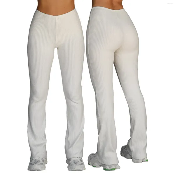 Calças femininas Mulheres com nervuras de malha bootcut cintura alta cor sólida slim fit bell-bottom leggings flare
