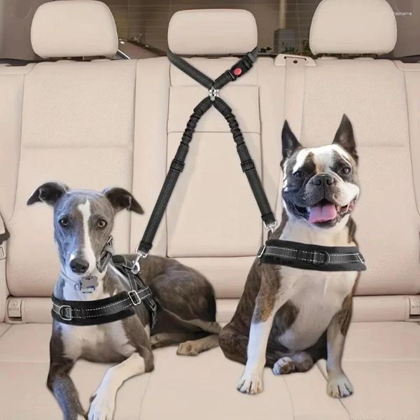 Colarinhos de cachorro Cinturão duplo de segurança Pet Cheftest Restrant Rectond Belt Satent Ajuste Splitter elástico Connecte chicote em viagens para 2 cães