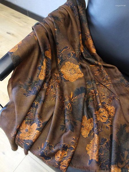 Sciarpe Sciarpa di Pashmina con stampa peonia Avvolge Scialle di cashmere elegante da donna Echarpe 200 100 cm