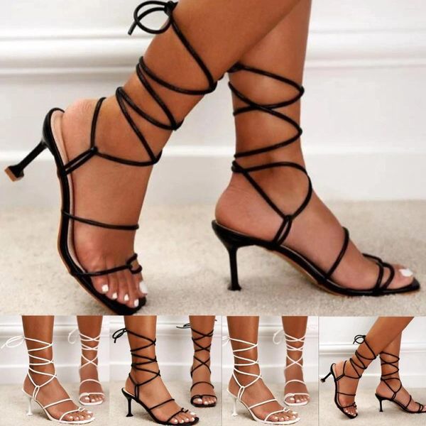 Sandalet Sıradan Kadın Ayakkabıları Nefes Alabilir Heels Dant-Up Moda Toe Kadınlar için Yüksek Hafif Pompalar