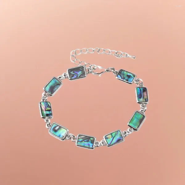 Charm-Armbänder, natürliche Abalone-Muschel, Perlenarmband, rechteckig, geometrisch, verstellbares Armband, Legierungsanhänger, Aquamarin