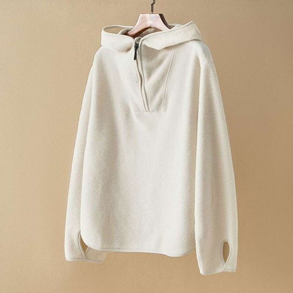 Outlet~ Commercio estero mais bianco da donna primavera 2023 nuovo maglione a spalla da donna con mezza cerniera ampia con cappuccio