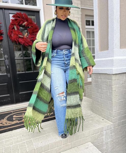 Roupas étnicas Mulheres Inverno Moda Impresso Camisola Fuzzy Long Cardigans Senhora Africana Plus Size Streetwear Quente Solto Kimonos para XMAs