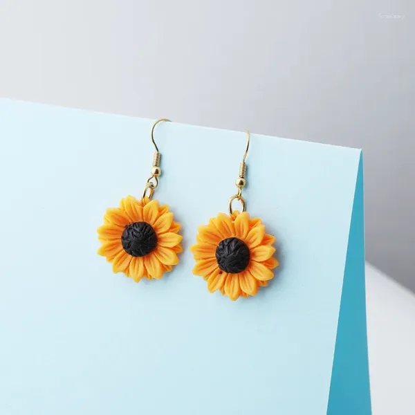 Dangle Ohrringe 10pairs/Los Edelstahl baumelnden Ohrring Harz Sonnenblumen Ehrtrop für Frauen Mädchen Geschenk Mode Schmuck