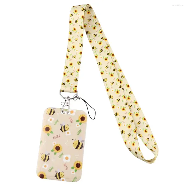 Porte-clés Honeybee Flower Minimalisme Lanyard Bank Bus Badge Holder Couverture Carte Femmes Hommes Enfants ID Nom Cartes