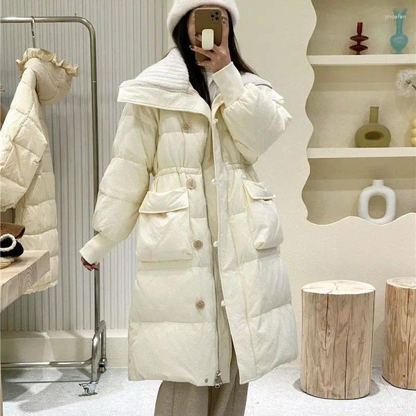 Trench da donna Cotton inverno inverno a metà lunghezza di moda coreana Western grande bavaglio lungo la tendenza della giacca retrò sopra il ginocchio