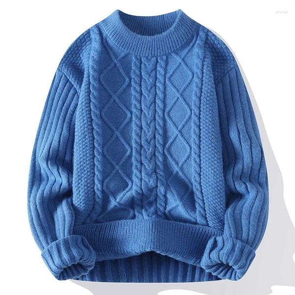 Männer Pullover Herbst Winter Männer Vintage Twist Mock Neck Langarm Warme Gestrickte Pullover Solide Schwarz Weiß Blau Khakai Casual Jumper