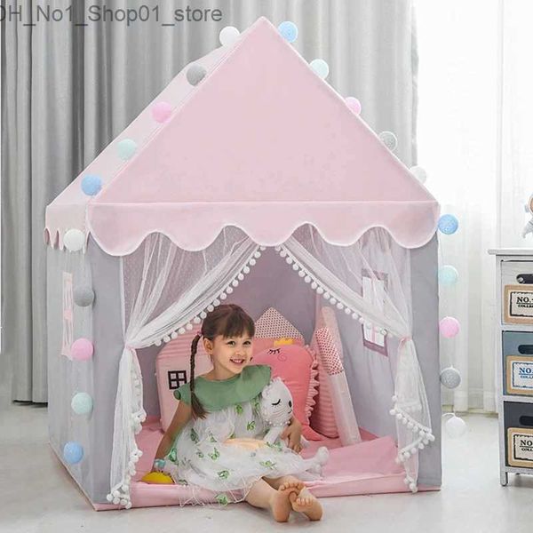 Tende giocattolo 1.35M Tenda giocattolo per bambini grandi Wigwam Tende pieghevoli per bambini Tipi Play House Girls Pink Princess Castle Baby Room Decor Q231220