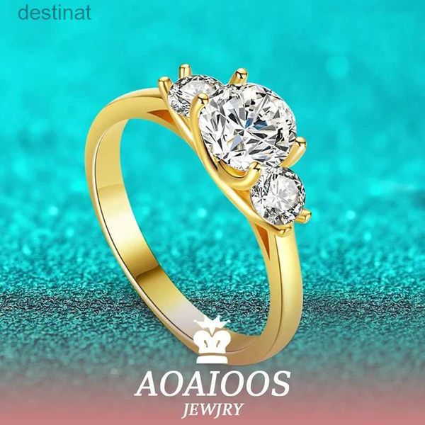 Solitaire Ring Aoaioos 14K Gold plattiert Moissanit -Ring für Frauen insgesamt 1,6ct Stones Edelstein Sterling Silber 925 Schmuck Sparkling Ehering Gral231220