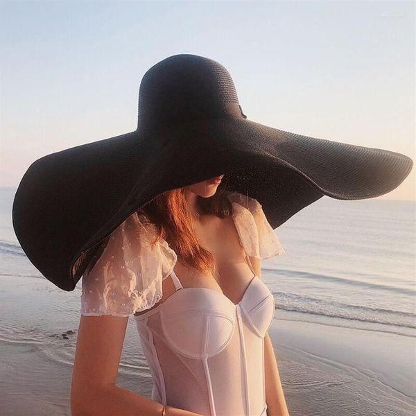 Wide Brim Hats 80CM Diameter Large Beach For Women 30CM Oversized Sun Hat Whole Dropshippong Eger22288v