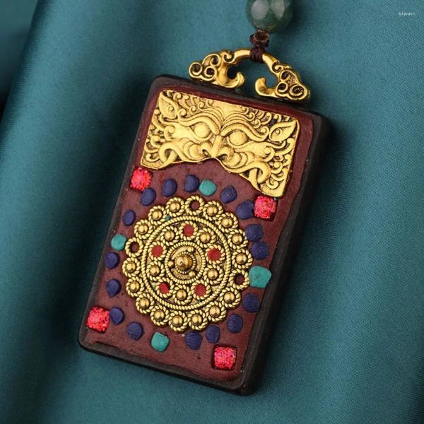 Collane con ciondolo Collana lunga etnica buddista del Nepal Gioielli vintage Pendenti con fiori di loto per donna