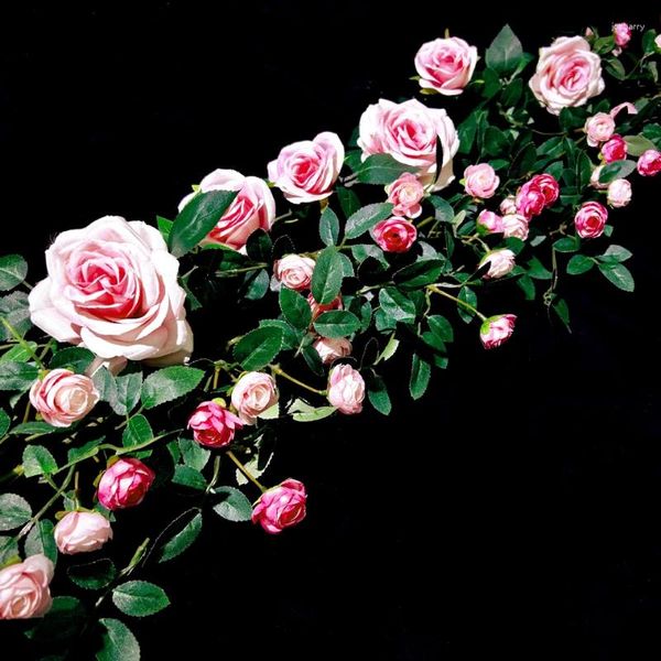 Flores decorativas simuladas rosas videiras flores artificiais pipelines decoração floral fundo de seda paredes pendurado acessórios para casa