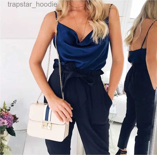 Kadın Tankları Camis 2023 Temel Kadınlar İpek benzeri Saten Üstler Yelek Yaz Seksi Camis Tank Bayanlar için Strappy Camisole Üst Gömlek Grunge Femme Giysileri L231220