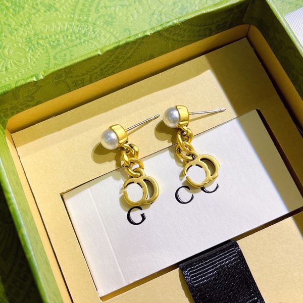 Design vintage Orecchini per il fascino perle 18k oro oro penzola per orecchini pacchetti di gioielli di lusso Nuovi donne Nuova Love Gifts Orecchini boutique