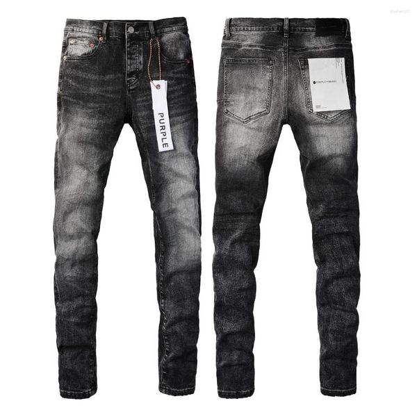 Jeans masculinos 2024 roxo para homens marca remendado branco magro streetwear lavado destruído buraco denim calças compridas