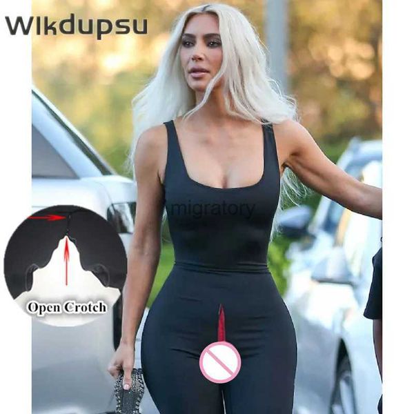 Kadın Tulumları Yükselen Görünmez Fermuar Açık Kasık Açık Seks Pantolon Giysileri Seksi Sıkı Bodysuits Famal Tulum Tulumları YQ231220