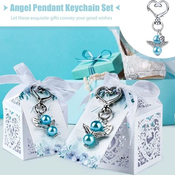 Çanta Parçaları Aksesuarlar 144 Dinkeler Vaftizle Angel Keychain Bookes Kraft Kağıt Alaşım Anahtarları Halkalar 231219 için Kolye Düğün Hediyesi