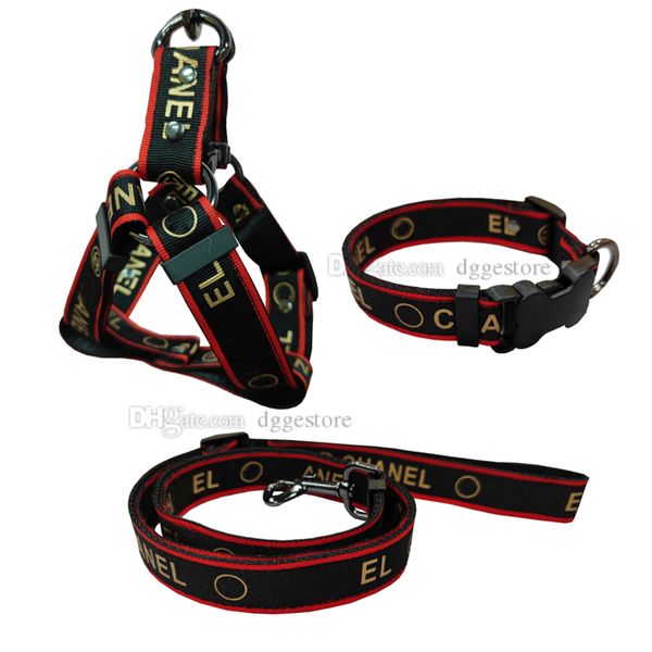 Designer Hundekabelbaum Leine Set Luxus vergoldetes Buchstabenmuster Hundekragen für kleine Hunde langlebiger stabiler Nylon -Haustiere für Schnauzer Bulldogge Teddy Black XL B101