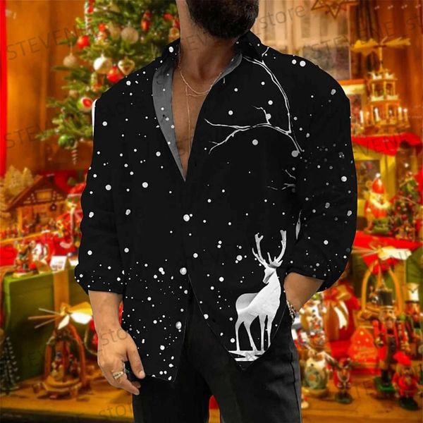 Мужские повседневные рубашки 2024 Фестивальное платье Горячая распродажа Рождественская рубашка с длинным рукавом Мужская рубашка с 3d принтом Повседневная мода Мужская одежда Топы T231220