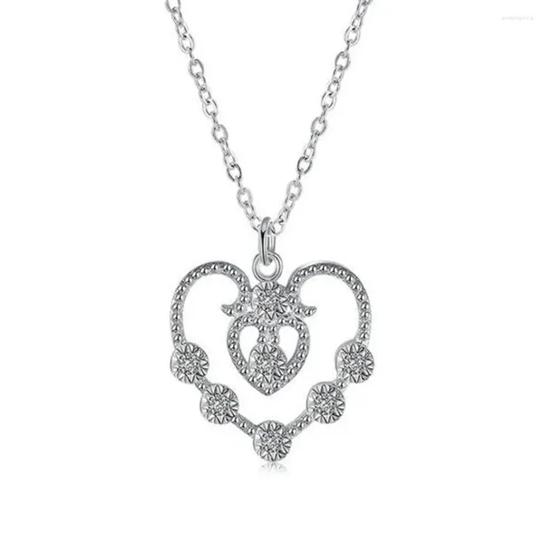 Ожерелья с подвесками из кристалла CZ, полое ожерелье в виде сердца любви, двойное серебро 925 пробы, модные ювелирные изделия для женщин