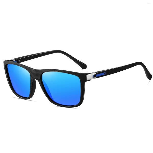 Occhiali da sole polarizzati quadrati per uomo donna Trendy TR90 occhiali rettangolari con texture in fibra di carbonio
