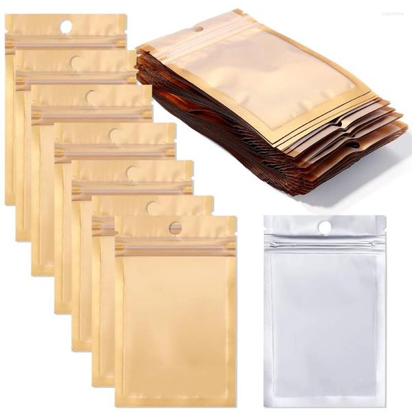 Bolsas de jóias 20-50pcs folha de alumínio ziplock saco cor de ouro impermeável embalagem reclosável para diy grânulos fazendo