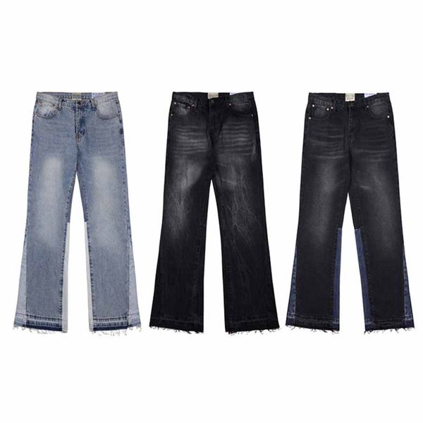 Jeans da uomo American street trend lavaggio svasato patchwork colore pantaloni dritti high street uomini e donne con gli stessi pantaloni larghi dimagranti a vita alta