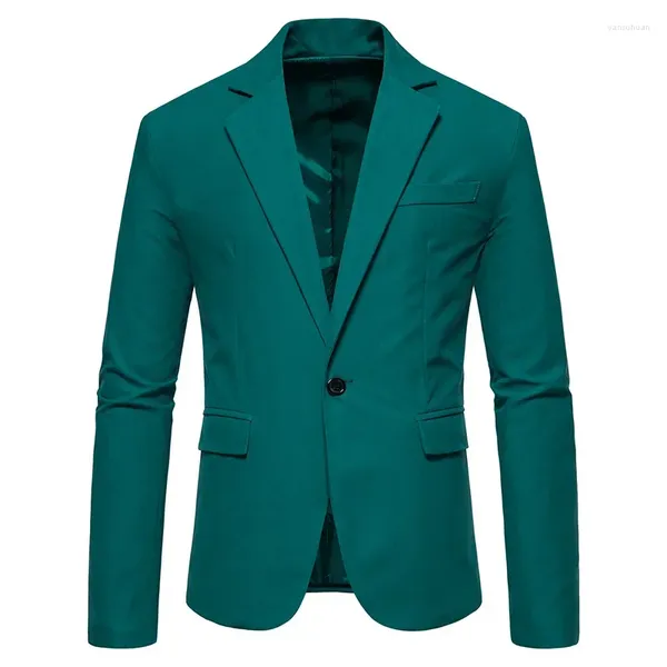 Abiti da uomo Verde scuro Primavera Blazer 2024 Marca One Button Causale Slim Fit Giacca Fashion Party Cappotto sportivo leggero Maschile K09
