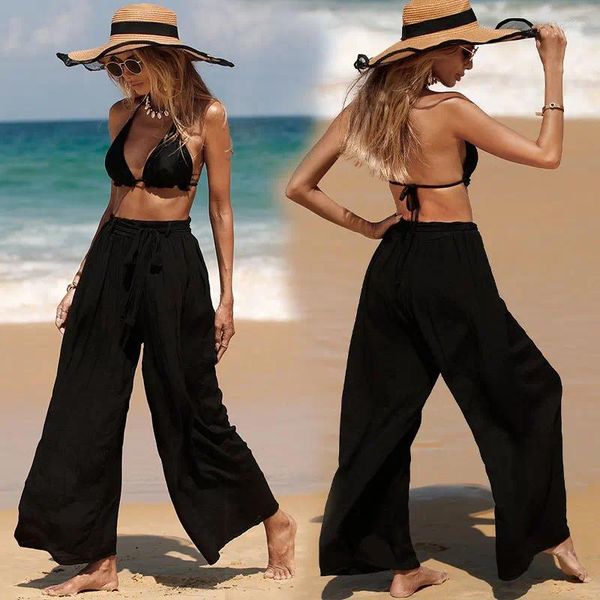 Calças femininas BKLD 2023 Outono Inverno Causal Beach Wear Mulheres Cor Sólida Solta Férias Roupas Y2 Roupas Calças de cintura alta