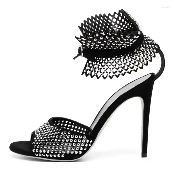Модельные туфли, летние пикантные сандалии с бриллиантами и рыбьим ртом, бренд 2024, женские туфли на высоком каблуке с пряжкой, для свадебной вечеринки, размер 34-43