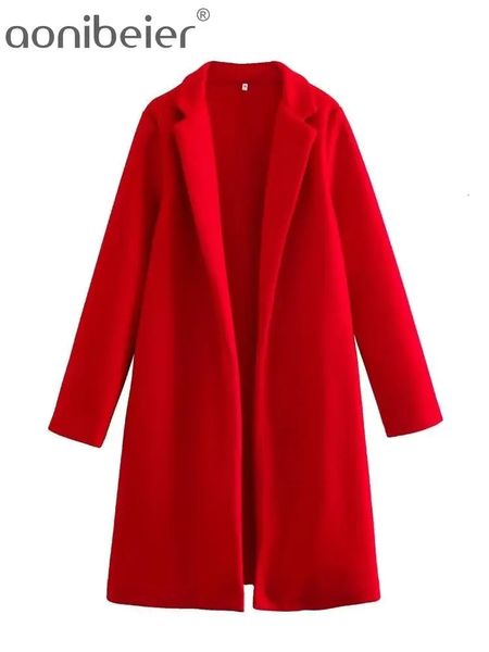 Aonibeier vermelho feminino solto jaqueta traf 2024 primavera manga longa cardigan x longo trench coats feminino topo elegante y2k ocercoats 231220