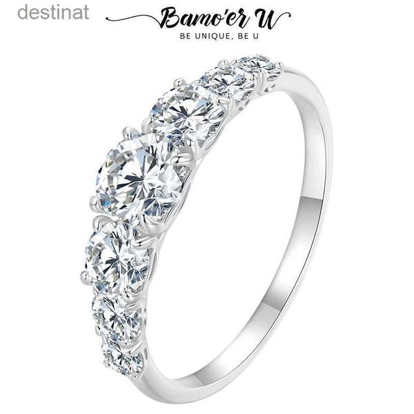 Solitaire Ring Bamoer u 1.4ct Moissanit Ring Round Cut 7 Stones Labor Diamant Finger Ring für Frau Sterling Silber Hochzeit Geschenk d Farbe Vvs1l231220