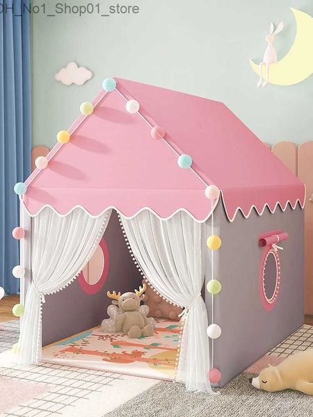 Spielzeugzelte 1,3 m große Größe Baby Spielzeugzelt Innenmädchen Pink Castle Super großes Zimmer Krabbeln Spielzeughaus Prinzessin Fantasy Bett Spiel Kinder Baby Geschenk Q231220