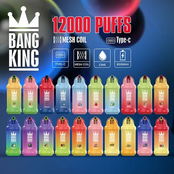 Original Bang King 12k Puffs Einweg-Vapes Pen 120000 E-Zigarette 0% 2% 3% 5% Level Vaporizer 650mAh wiederaufladbare Mesh-Spule 23ml vorgefüllter Pod Neue 20 Geschmacksrichtungen