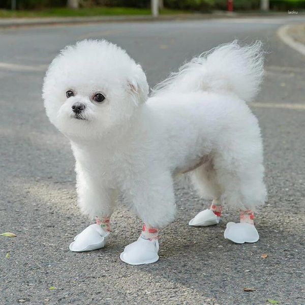 Vestuário para cães Pet sapato descartável cobre sapatos pequenos e médios saindo à prova d'água pé sujo branco