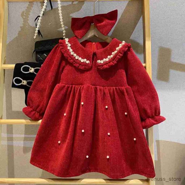 Mädchenkleider Mädchen süße Prinzessin Kleid Kinder Kinder Baby Verdickung Velvet Winter Perlenkleid Geburtstagsfeier Weihnachten Neujahr