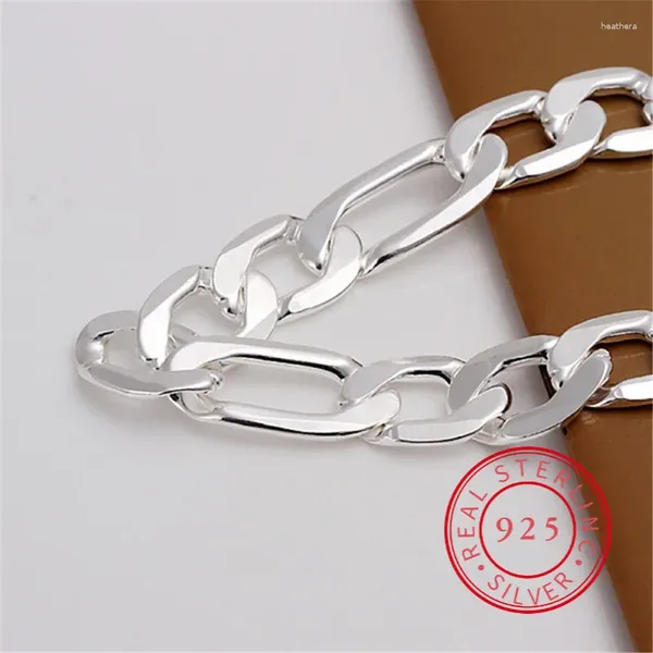 Braccialetti Link Fashion 925 Bracciale in argento sterling 12mm Figaro maschi Wide 21 cm per donne Pulseira di gioielleria