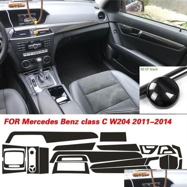 Autoaufkleber für Benz C-Klasse W204 2011–2014, Innenraum, zentrales Bedienfeld, Türgriff, 3D-5D-Carbonfaser-Abziehbilder, Styling4339O, Drop Del Dhdqs