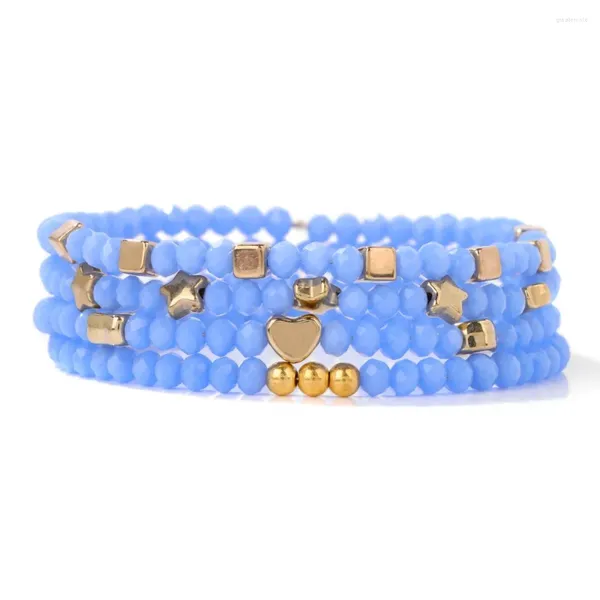 Strand Blue Faceted Crystal 4pcs/lote dourado estrela do coração Quadrado Redes redondas Charme Bracelets Presentes de joias Mulheres homens homens