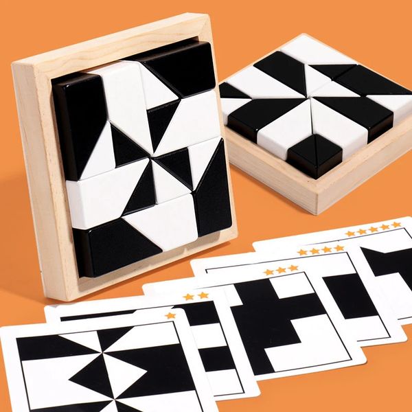 Puzzle 3D Montessori Forma geometrica Blocchi di costruzione Puzzle di legno Puzzle per bambini Educativi Pensiero logico Gioco di formazione Regali 231219