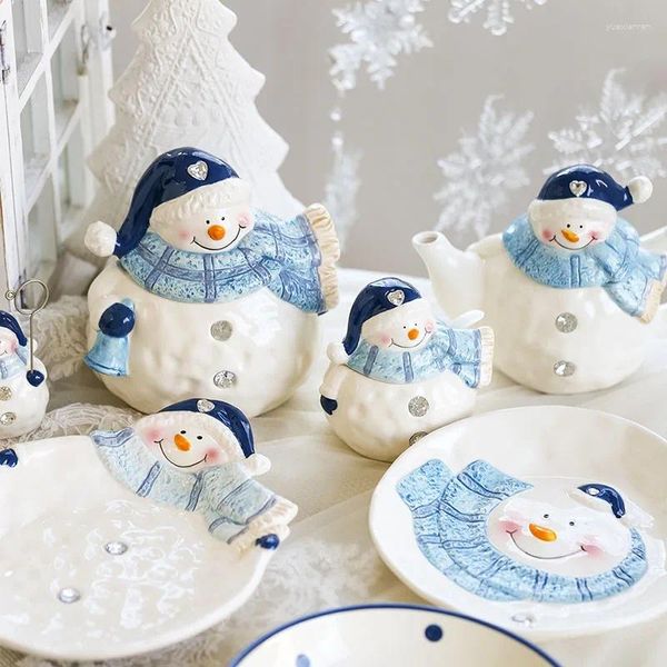 Piatti Natale Simpatico piatto di caramelle in ceramica Pupazzo di neve creativo Strass Stoviglie Snack Bowl Decorazioni per il desktop Decorazione della casa