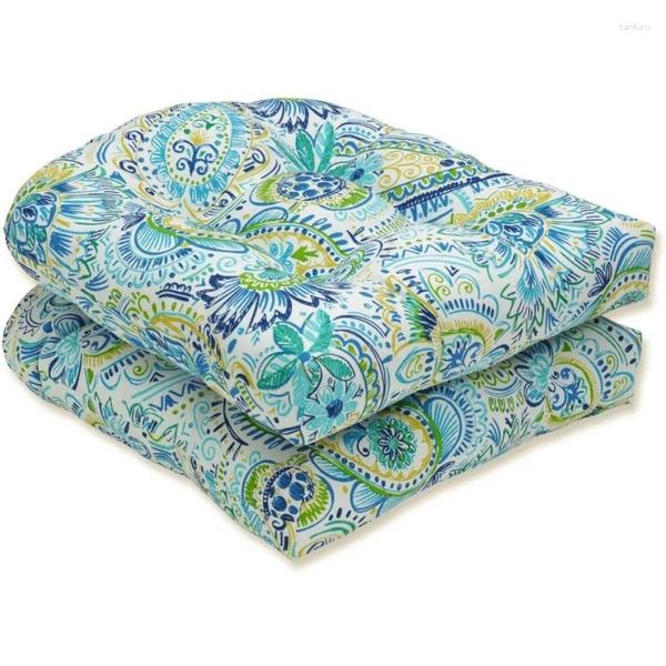 Cuscino perfetto Paisley per interni ed esterni, sedile per sedia trapuntato, resistente alle intemperie e allo sbiadimento, 48,3 cm x angolo arrotondato, 2 pezzi